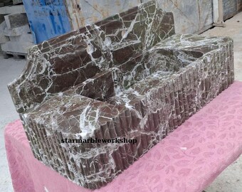Hand-Carved Calacatta Purple - Burgundy Marble Wall-Mounted Bathroom Sink, Bathroom Decor, Grooved Design, Natural Stone Elegance