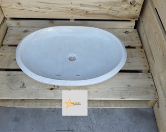 Ready To Ship White Marble Ellipse Sink Farmhouse Sink Powder Room Sink  Countertop Sink  Hand Carved Marble Sink Oval Sink