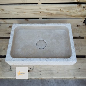 Ready to Ship Travertine  Sink  Farmhouse Sink Powder Room Sink  Hand Carved Marble Sink Bathroom Sink natural stone sink Hidden Drain