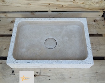 Ready to Ship Travertine  Sink  Farmhouse Sink Powder Room Sink Calacatta Sink Hand Carved Marble Sink Bathroom Sink natural stone sink