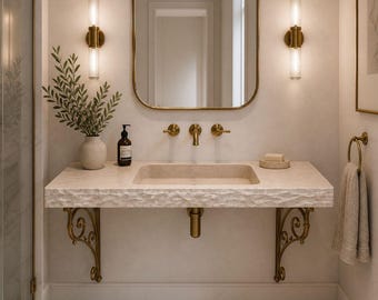 Custom Wall Mounted Travertine Sink | Floating Natural Stone Bathroom Sink | Handmade Luxury Vanity Basin | Made to Order