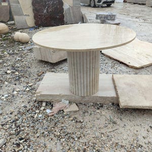 Handmade Travertine Round Table, Sculptural Stone Table, Modern Pedestal Side Table, Natural Stone Coffee Table, Luxury Interior Furniture image 8