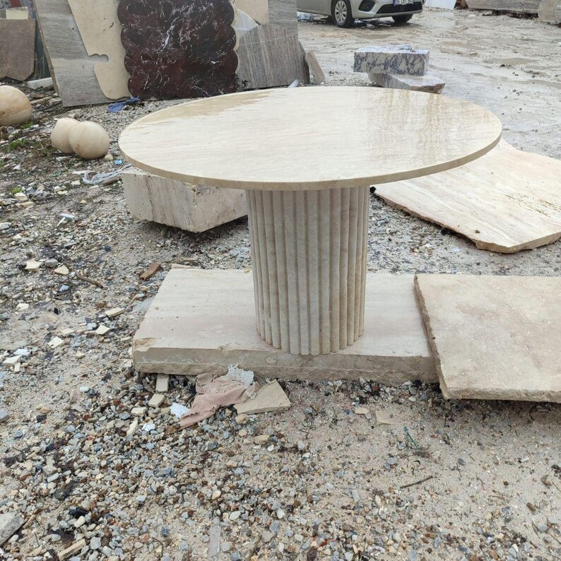 Handmade Travertine Round Table, Sculptural Stone Table, Modern Pedestal Side Table, Natural Stone Coffee Table, Luxury Interior Furniture image 8