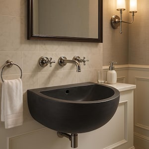 Basalt Black Stone D Design Sink With Faucet Hole 100% Natural Stone   Matte Black Sink Stone Sink Bathroom Design Sink vanity Handmade Sink