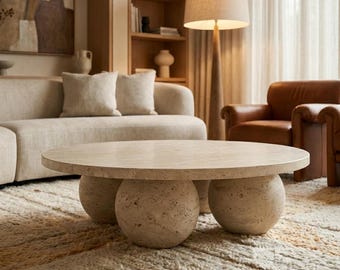 Travertine Marble Coffee Table – Handmade Natural Stone Furniture Design for Living Room -