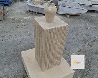 Handmade Fluted Travertine Console Table – Modern Natural Stone Entryway Furniture