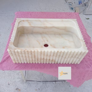 Hand Carved Calacatta Gold Marble Sink, Bathroom Decor, Rectangular Wall Mount Bathroom Basin
