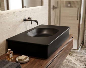 Handmade Basalt Stone Sink – Bathroom Decor, Modern Bathroom Basin, Customizable Dimensions