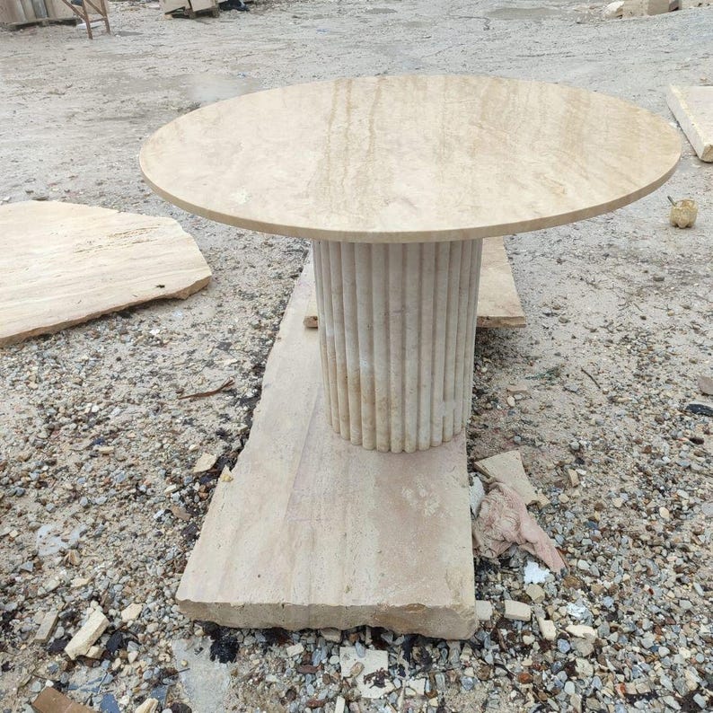 Handmade Travertine Round Table, Sculptural Stone Table, Modern Pedestal Side Table, Natural Stone Coffee Table, Luxury Interior Furniture image 6