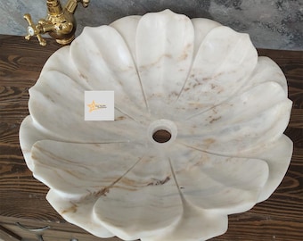 Handcrafted Gold Calacatta Marble Sink, Lotus Flower Design, Bathroom Decor, Bathroom Vessel (W45cm)