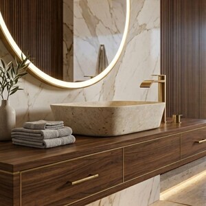 Beige Travertine Sink, 20 Inch Handmade Natural Stone Vessel Basin, Countertop Bathroom Vanity, Hand Carved Custom Size image 4