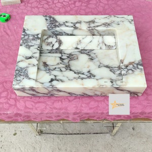 Hand Carved Calacatta Viola Marble Sink, Bathroom Decor, Wall Mounted Wash Basin