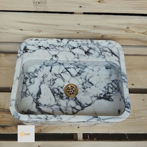 Calacatta Viola Marble Sink Farmhouse Sink Toilet Room Sink Calacatta Sink Hand Carved Marble Sink Marble Sink Floating Sink