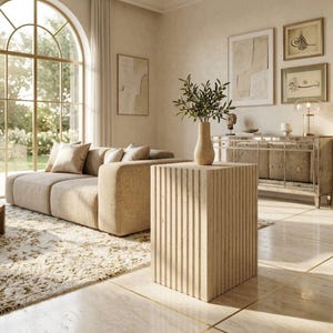Handmade Fluted Travertine Console Table: Modern Stone Entryway Furniture