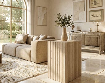 Handmade Fluted Travertine Console Table: Modern Stone Entryway Furniture