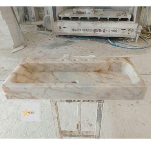 Hand Carved Calacatta Gold Marble Sink, Bathroom Decor, Rectangular Farmhouse Washbasin