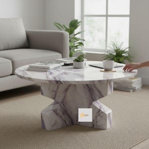 Handmade Lilac Marble Round Coffee Table – Modern Stone Furniture