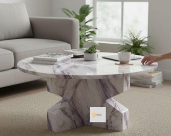 Handmade Lilac Marble Round Coffee Table – Modern Stone Furniture