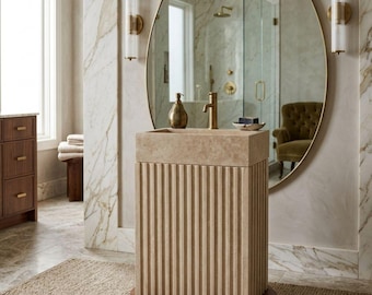 Hand-Carved Travertine Marble Sink: Bathroom Decor, Farmhouse Bathroom Vanity, Restaurant Washbasin