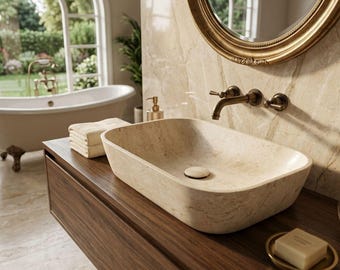 Custom Travertine Sink | Handmade Natural Stone Bathroom Sink | Luxury Vanity Basin | Made to Order | Modern Bathroom Decor