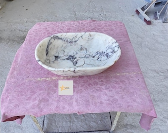 Hand Carved Calacatta Viola Marble Sink, Bathroom Decor, Elegant Bathroom Vanity, Natural Stone Vessel