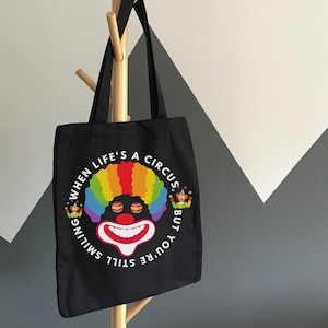 Clowncore Funny Cute Colorful Similey Clown Tote Cotton Canvas Tote Bag