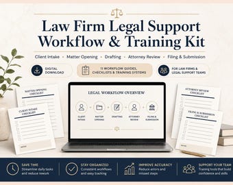 Law Firm Legal Support Workflow & Training Kit, Legal Assistant, Paralegal VA, Intake, Attorney Review, Excel Trackers