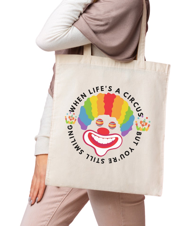 Clowncore Funny Cute Colorful Similey Clown Tote Cotton Canvas Tote Bag