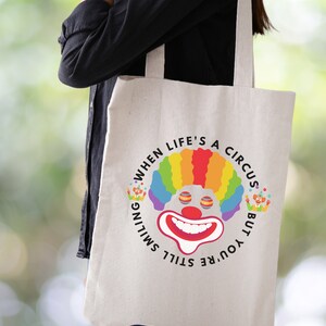 Clowncore Funny Cute Colorful Similey Clown Tote Cotton Canvas Tote Bag