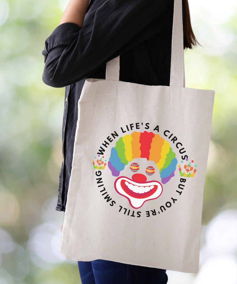 Clowncore Funny Cute Colorful Similey Clown Tote Cotton Canvas Tote Bag