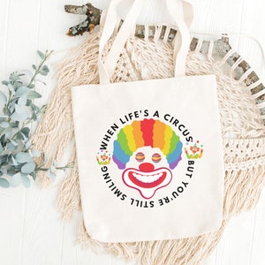 Clowncore Funny Cute Colorful Similey Clown Tote Cotton Canvas Tote Bag