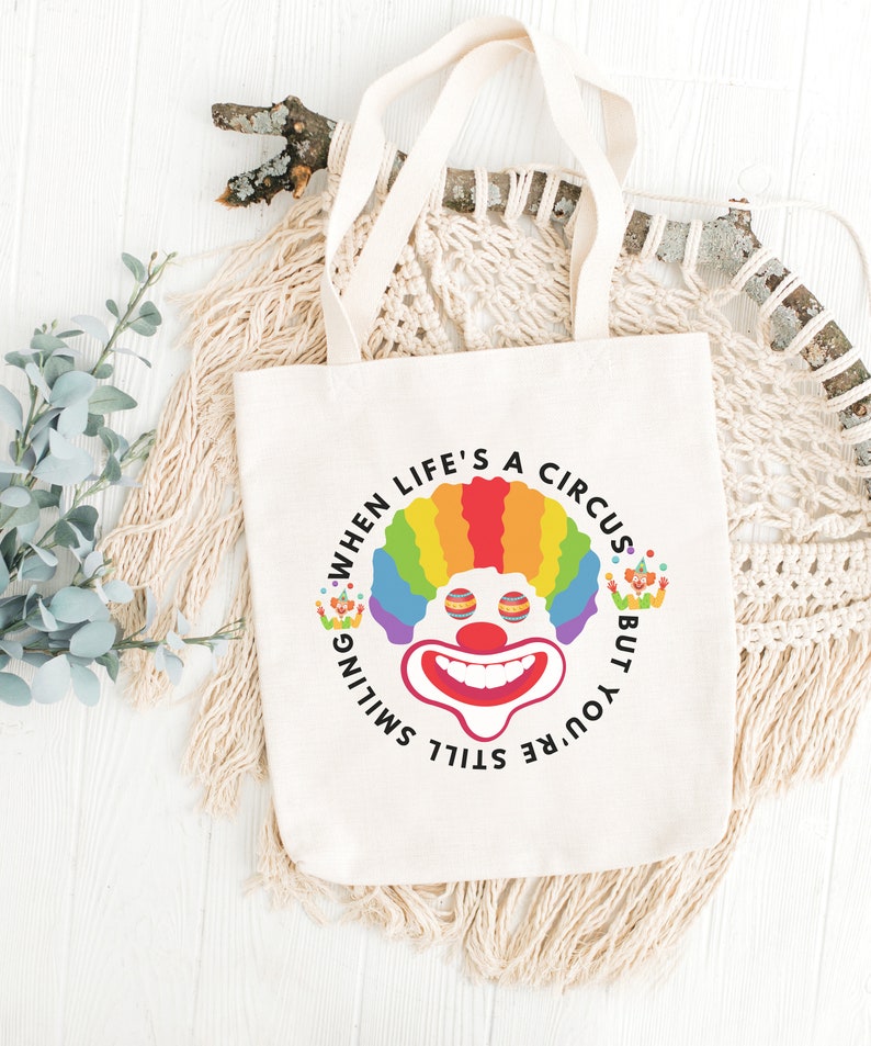 Clowncore Funny Cute Colorful Similey Clown Tote Cotton Canvas Tote Bag