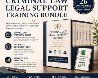 Criminal Law Paralegal Training Bundle | Legal Assistant Workflow Guides, Excel Trackers & Fillable PDFs