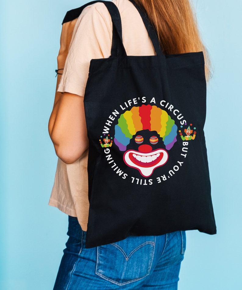 Clowncore Funny Cute Colorful Similey Clown Tote Cotton Canvas Tote Bag