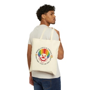 Clowncore Funny Cute Colorful Similey Clown Tote Cotton Canvas Tote Bag