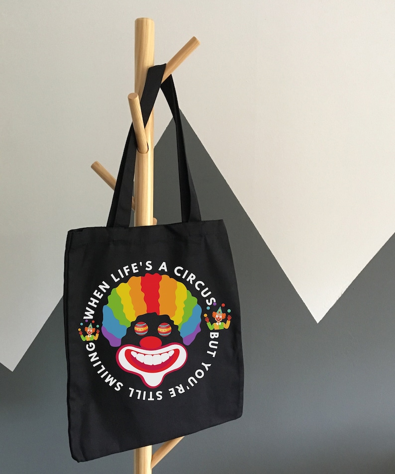 Clowncore Funny Cute Colorful Similey Clown Tote Cotton Canvas Tote Bag