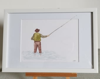 Aquarell "Angler" Original, Unikat, Watercolor, Aquarellmalerei, ungerahmt