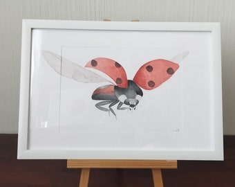 Watercolor "Ladybug" original, unique, watercolor painting, unframed