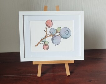 Aquarell "Blaubeeren" Original, Unikat, Watercolor, Aquarellmalerei, ungerahmt