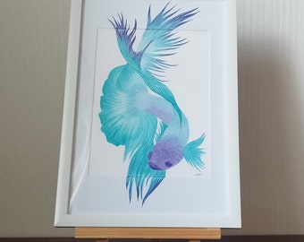 Watercolor "Betta Fighting Fish" metallic-shiny, original, unique, watercolor, watercolor painting, unframed