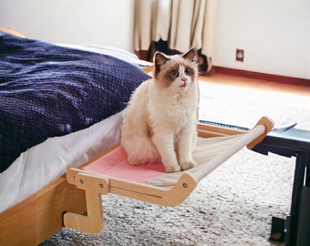 Cat Hanging Hammock | Soft Comfy Hammock | Hanging by Bed Bed | Cat Lover Gift |  Ergonomic Cat Furniture | Wooden Cat Bed | Cozy Rest Spot