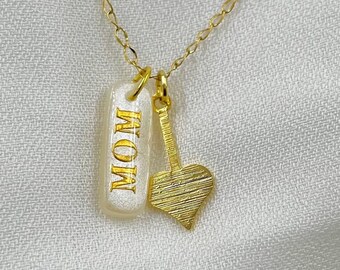 Ivory color mom necklace with hart