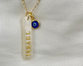 Ivory color Israel necklace with Evil eye charm