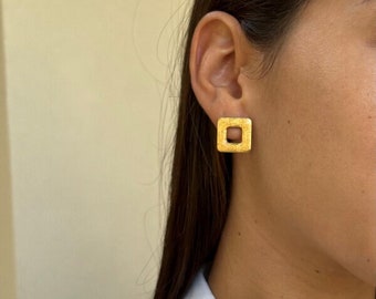 Golden polymer clay square earrings