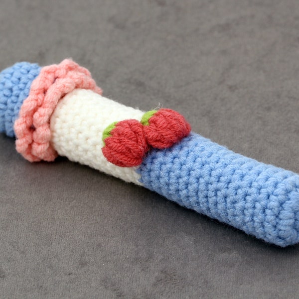 Strawberry Handmade Crochet Pouch | Whimsical Portable Lipstick Sleeve | Unique Practical Chapstick Case | Cute Blue White Lighter Holder