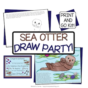 Sea Otter DRAW Party for Kids - Complete Party Kit for Birthday Party or Event - Family Game Night - Sea Otter Invites - Favors - Deco