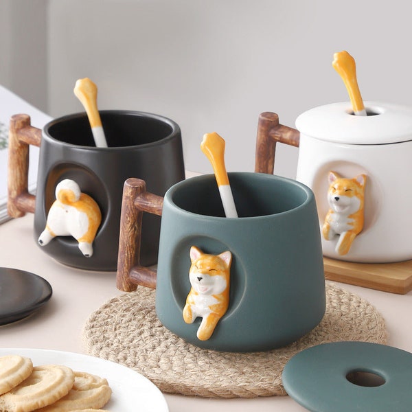 Personnalité créative en céramique, tasse mignonne Shiba Inu, jolie personnalité créative en céramique, ensemble de tasses, idée cadeau pour les amoureux des chiens