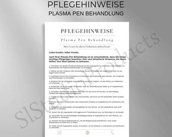 Care instructions Plasma Pen treatment PDF and Canva template customizable customer documentation beauty facial treatment instructions care tips