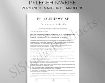 Verzorgingsinstructies Permanente make-upbehandeling PDF en Canva-sjabloon aanpasbaar Nazorg voor de klant Schoonheidsinstructies Verzorgingstips