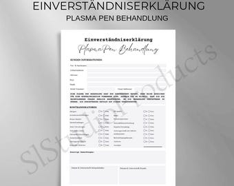 Consent form Plasma Pen treatment PDF and Canva template customizable customer documentation questionnaire legal protection